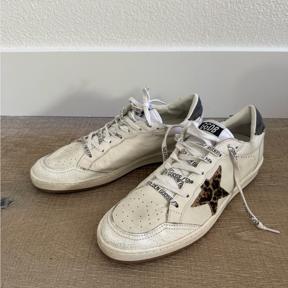 Golden Goose Off-White Sneakers with Leopard Star